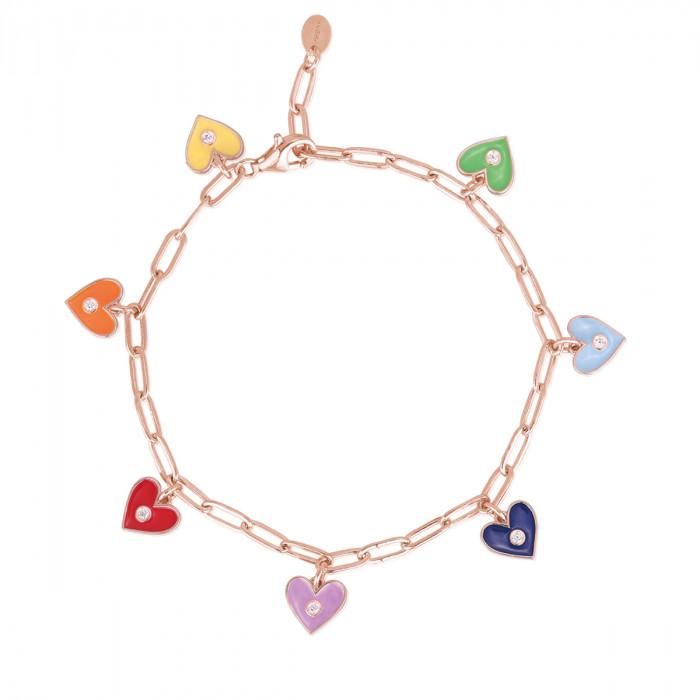 Bracciale rosè pendenti cuori multicolor zirconi - steampuhousenkstore.com