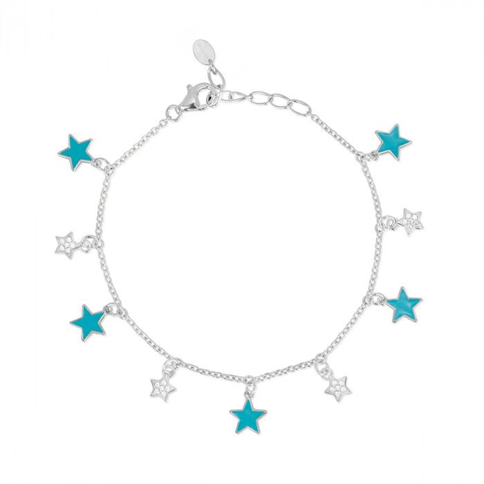 Bracciale pendenti stelle smalto azzurro e stelle zirconi - steampuhousenkstore.com