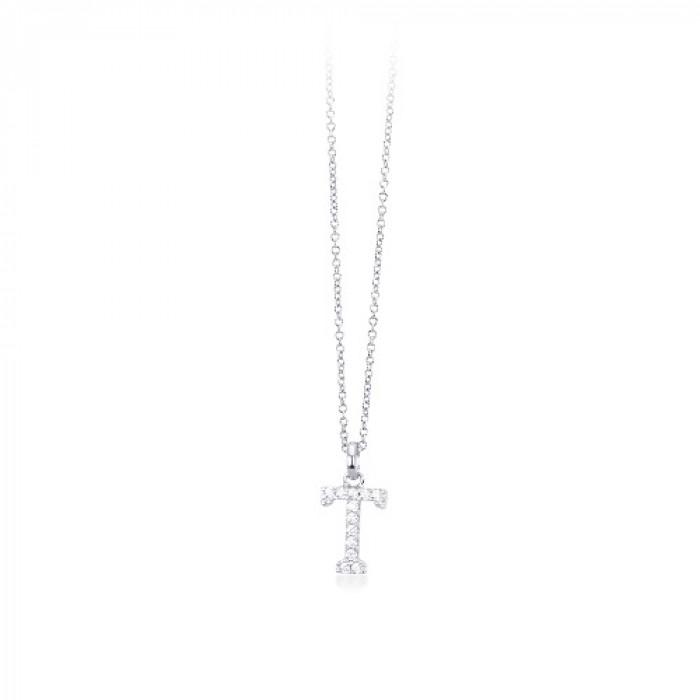 Girocollo pendente lettera T zirconi - steampuhousenkstore.com