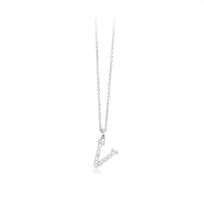 Girocollo pendente lettera V zirconi - steampuhousenkstore.com