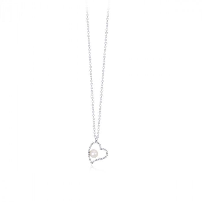 Girocollo halsketten pendente cuore aperto perla zirconi - steampuhousenkstore.com