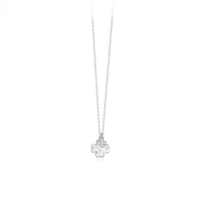 Girocollo halsketten pendente doppio quadrifoglio m/perla zirconi - steampuhousenkstore.com