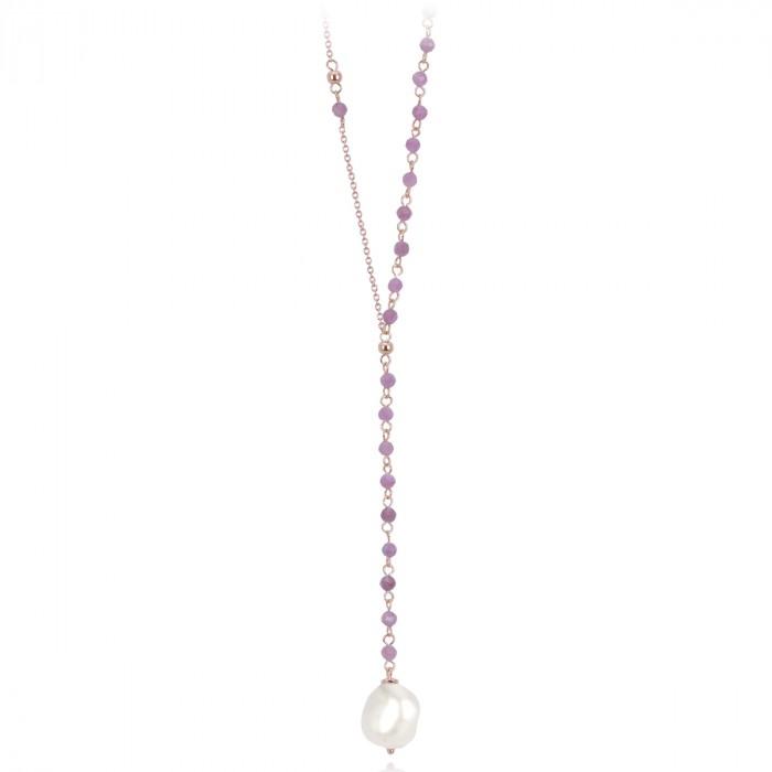 Girocollo rosè perline rosa pendete perla - steampuhousenkstore.com