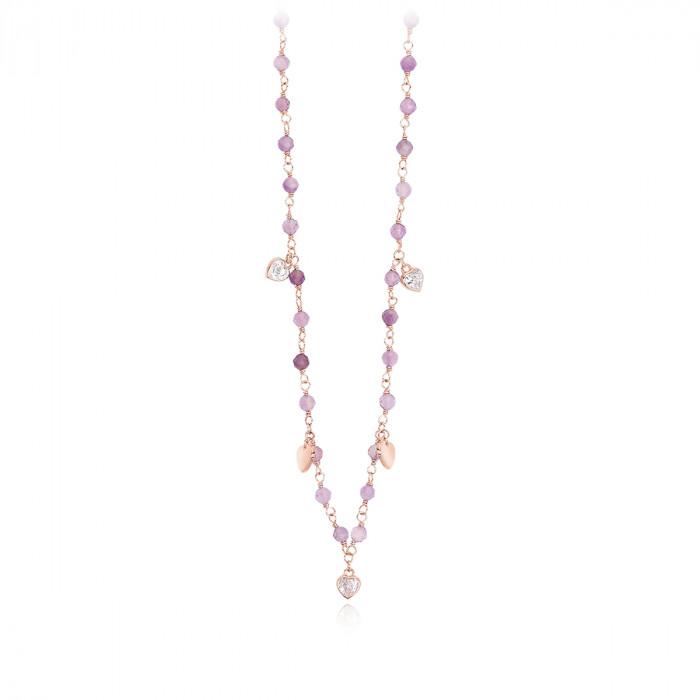 Girocollo rosè ametiste pendenti cuori zircone - steampuhousenkstore.com