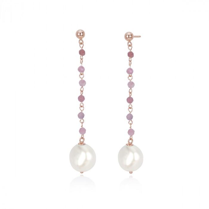 Orecchini rosè perline rosa pendenti perle - steampuhousenkstore.com