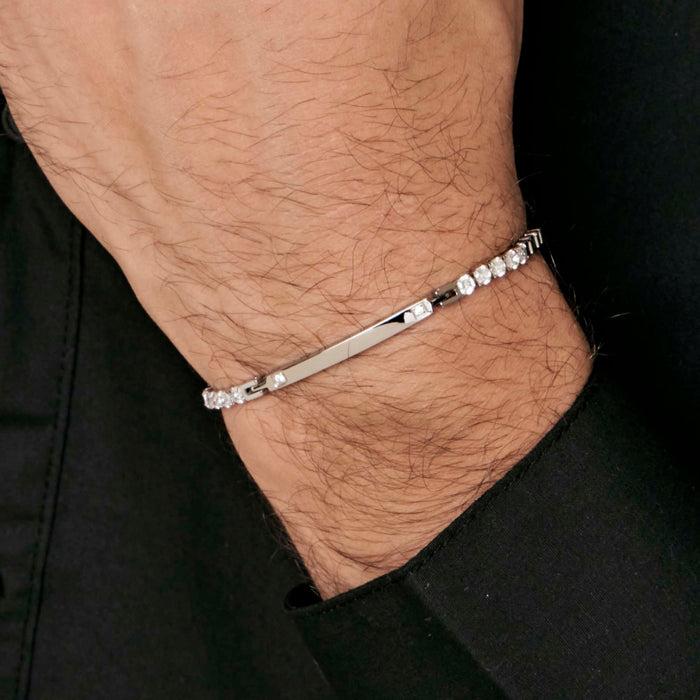 BRACELET HOMME EN ACIER AVEC PLAQUE ET CRISTAUX BLANCS