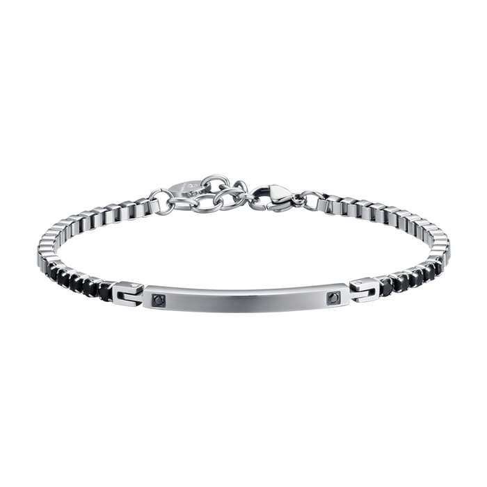 BRACELET HOMME EN ACIER AVEC PLAQUE ET CRISTAUX NOIRS
