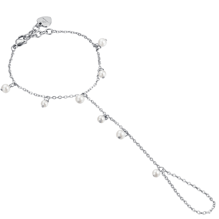BRACELET FEMME KISSING EN ACIER AVEC PERLES BLANCHES