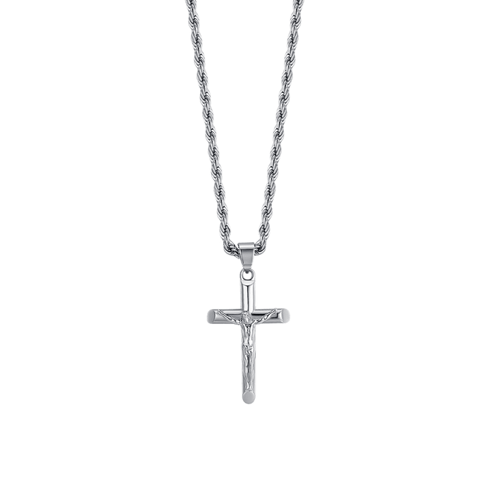 COLLIER HOMME EN ACIER AVEC CRUCIFIX