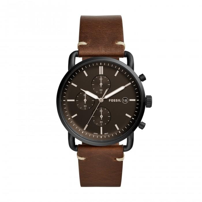 Cronografo The Commuter con cinturino in pelle marrone - steampuhousenkstore.com
