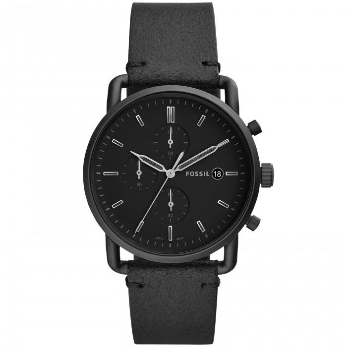 Cronografo Commuter con cinturino in pelle nera - steampuhousenkstore.com