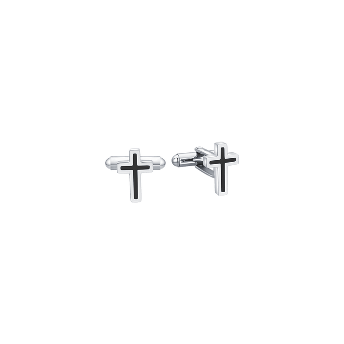 MEN'S CUFFLINKS IN STEEL WITH BLACK CROSS