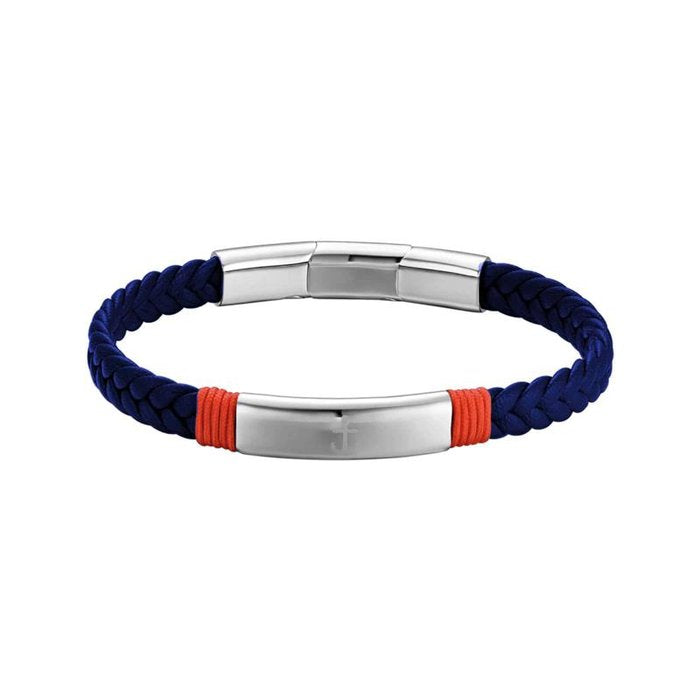 Bracelet en similicuir bleu et corde rouge avec ancre