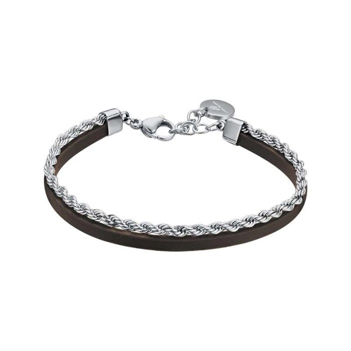 Bracelet en acier et cuir marron