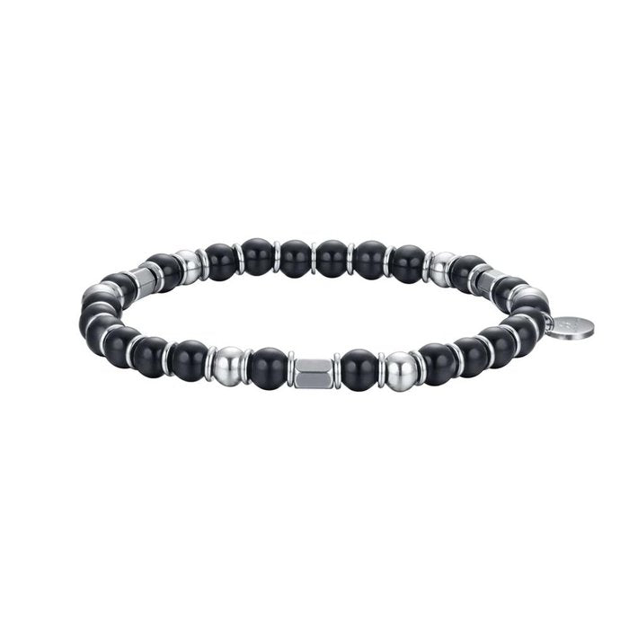 Bracelet en acier avec pierres noires