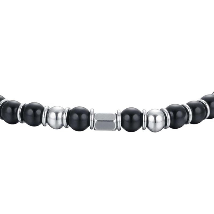 Bracelet en acier avec pierres noires