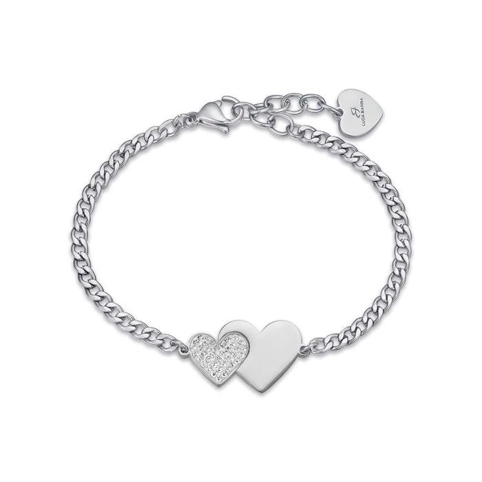 Bracciale In Acciaio Con Cuori E Cristalli Bianchi