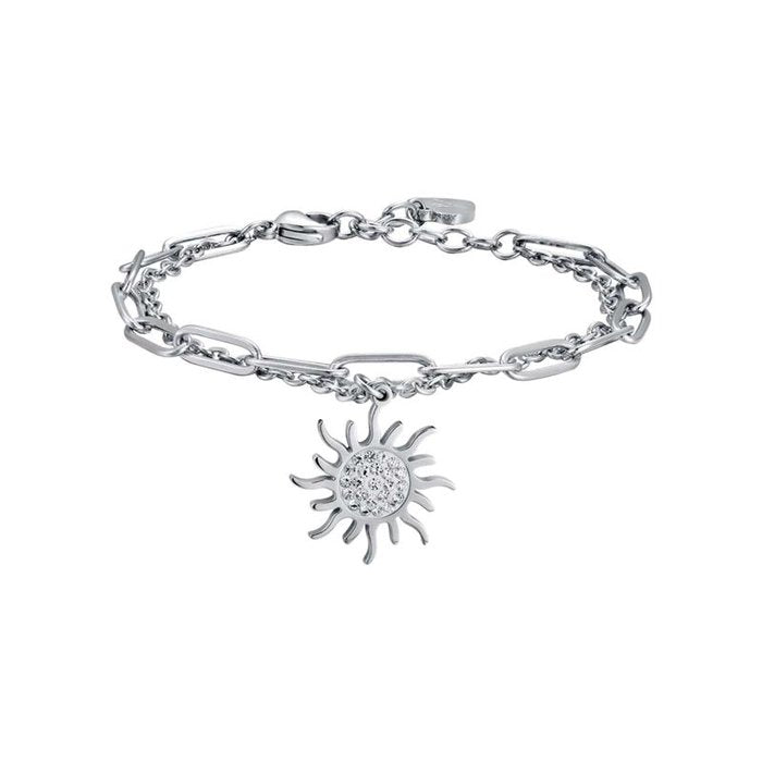 Bracelet en acier avec soleil et cristaux blancs