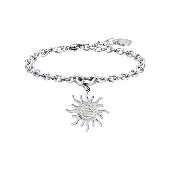 Bracelet en acier avec soleil et cristaux blancs