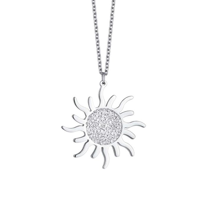 Collier en acier avec soleil et cristaux blancs