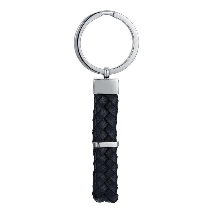 Porte-clés en similicuir noir et acier