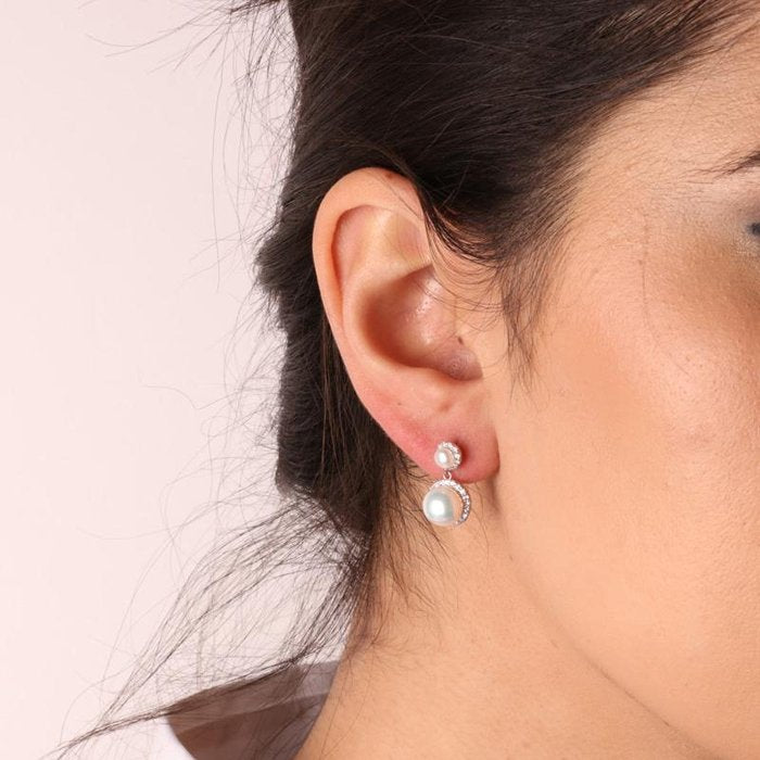 Boucles d'oreilles en argent 925 avec perles et zircons blancs