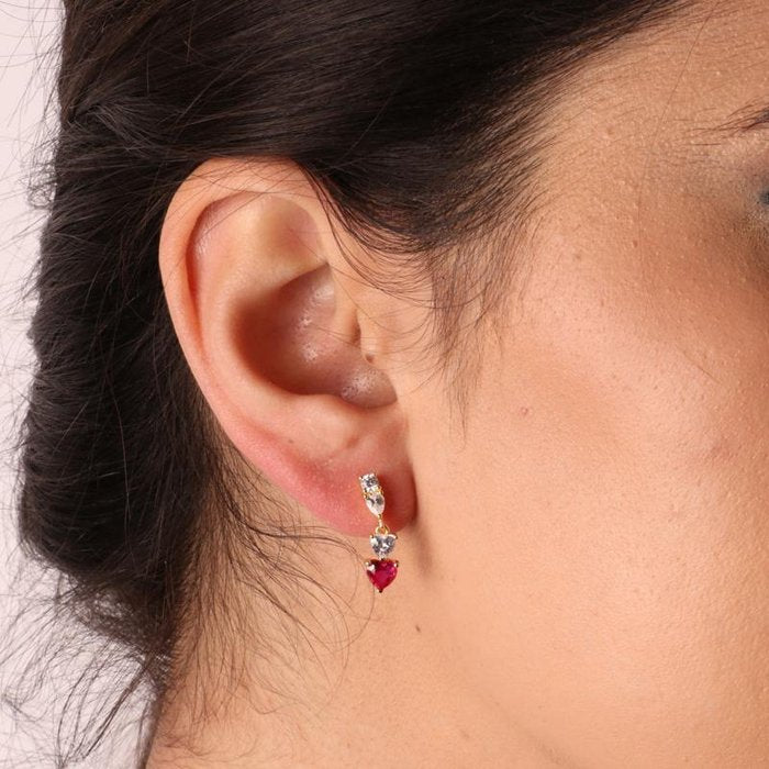 Boucles d'oreilles en argent 925 avec zircones et cœurs suspendus