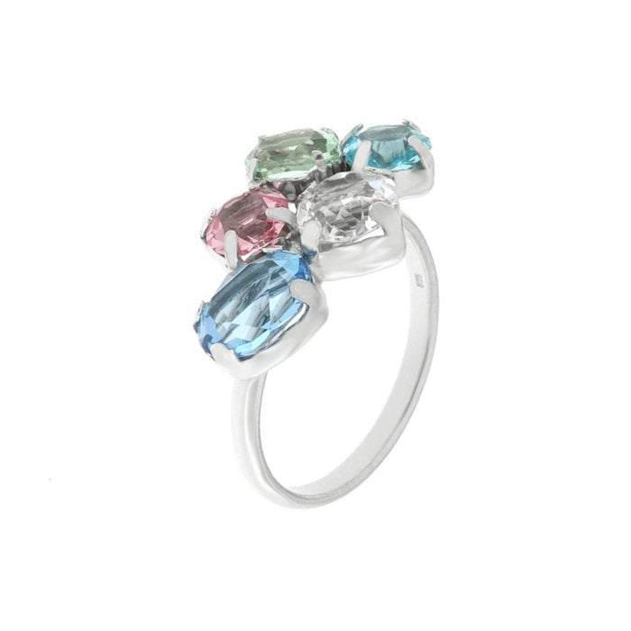 Bague en argent 925 avec cristaux colorés