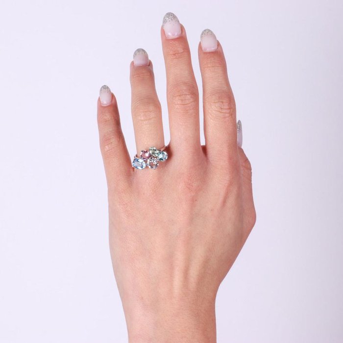 Bague en argent 925 avec cristaux colorés