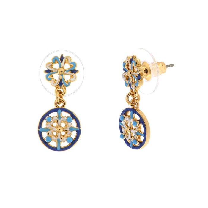 Boucles d'oreilles en métal avec pendentif en majolique colorée