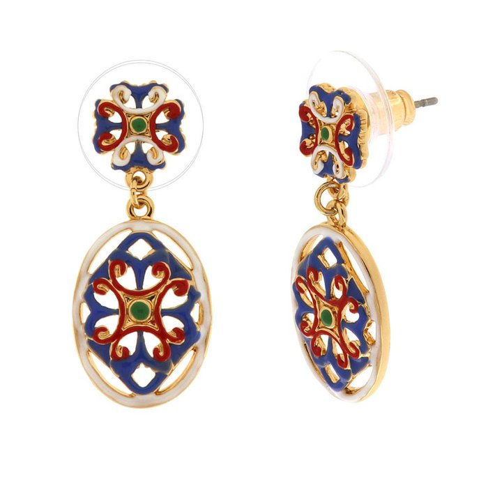 Boucles d'oreilles en métal avec pendentif en majolique colorée