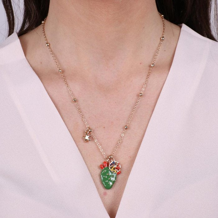 Collier en métal avec pendentif cactus