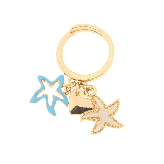 Bague en métal avec étoile de mer et cœur