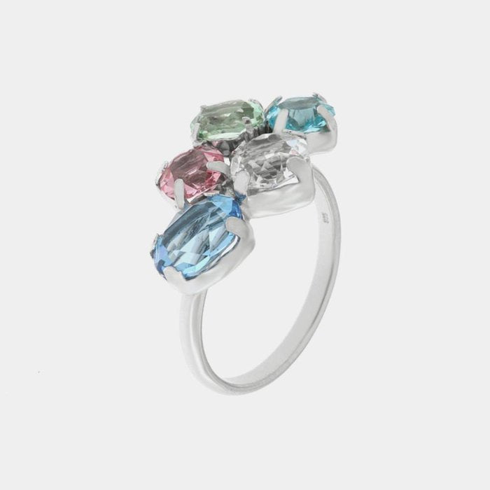 Bague en argent 925 avec cristaux colorés