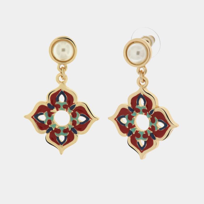Metal earrings with colored crosses