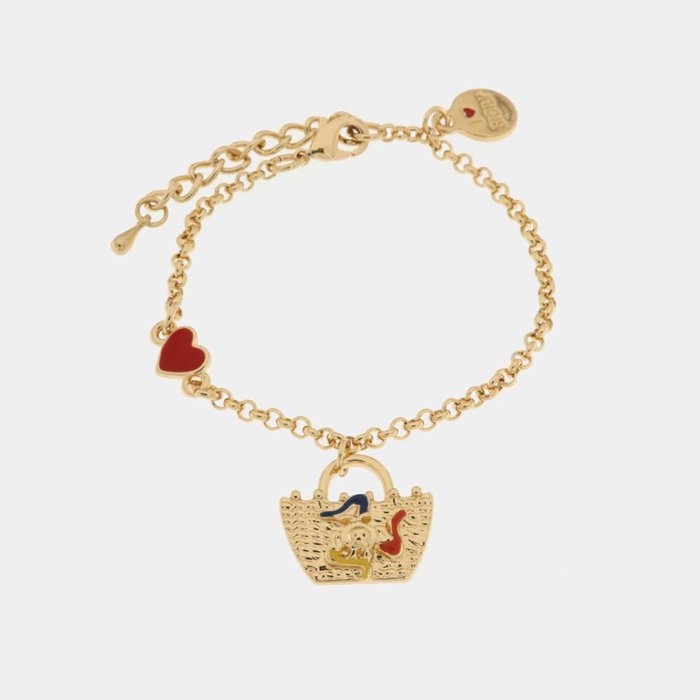 Bracelet en métal avec cœur et pendentif sac