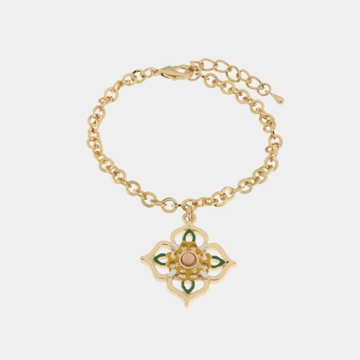 Bracelet en métal avec pendentif croix de Malte orné de majolique