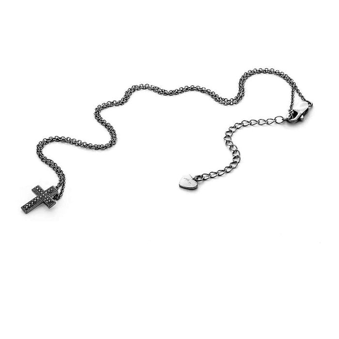 Collier croix en zircone brunie