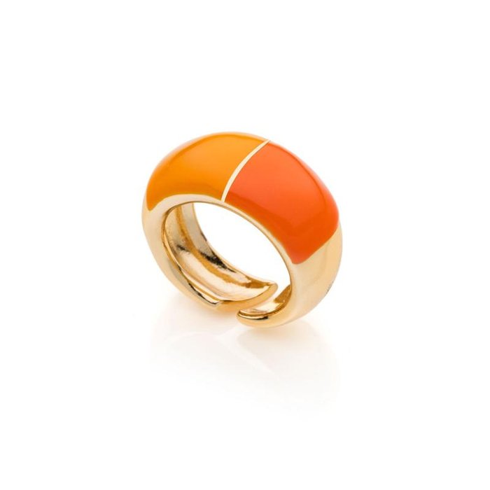 Bague en bronze doré avec émail orange