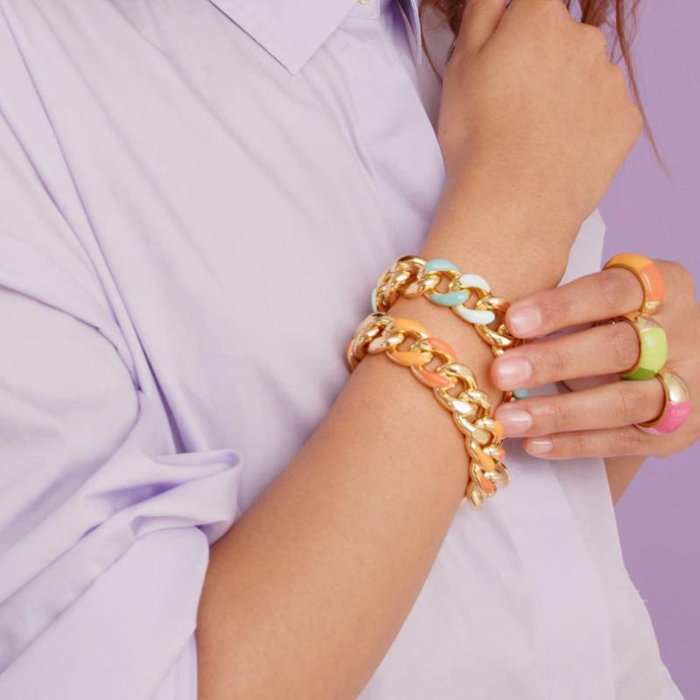 Bracciale groumette con smalto azzurro