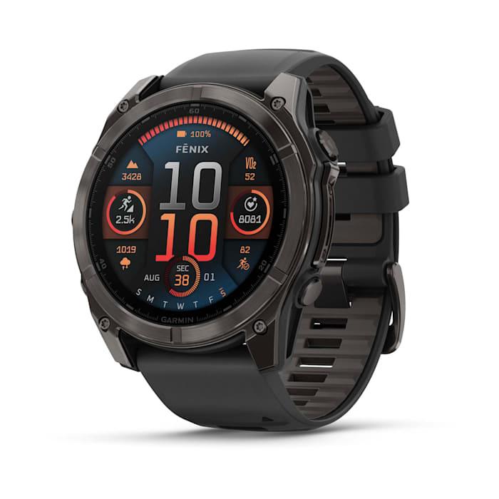 Fēnix® 8 - 51 mm, AMOLED, saphir, DLC gris carbone avec bracelet en silicone noir/gris galet