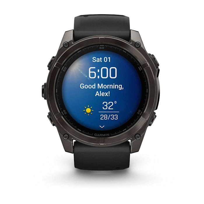 Fēnix® 8 - 51 mm, AMOLED, saphir, DLC gris carbone avec bracelet en silicone noir/gris galet