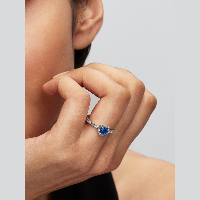 Anello Cuore in Rilievo Blu Intenso