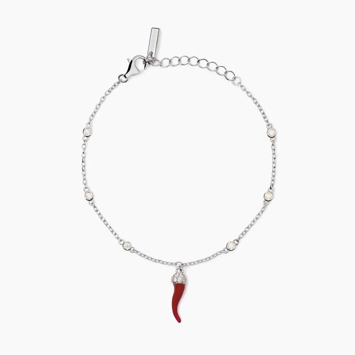 Bracciale in argento con cornetto smaltato Over the Luck