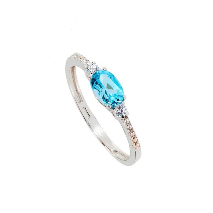 Anello Zircone Acquamarina d'Oro Vero