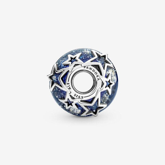 Breloque en verre de Murano bleu avec étoiles