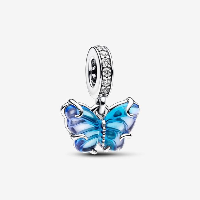 Pendentif papillon en verre de Murano bleu