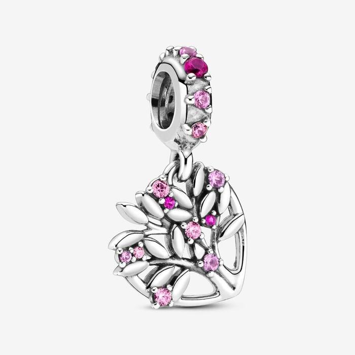 Pendentif Charm Arbre Généalogique Pierres Roses
