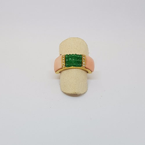 Anello corallo smeraldi e br