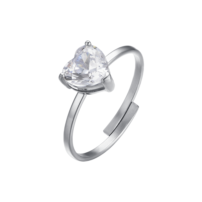 ANELLO DONNA IN ACCIAIO CON CRISTALLO BIANCO A FORMA DI CUORE